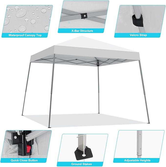 10x10FT Slant Leg Pop Up Canopy Tent, Portable Outdoor Shelter | 10x10FT Base - Image 2
