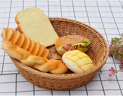 RT&BS 2pcs Round Wicker Bread Basket, Christmas Food Baskets, Eco-Friendly Sturdy Stackable Fruit Basket for Kitchen, Store, Restaurant, Party (Brown, L)
