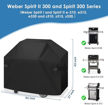 Grill Cover for Weber Spirit II 300 and Spirit 300 Series Gas Grill, for Weber Spirit I & II E310, E330 and E315, 51 Inch Heavy Duty Waterproof Outdoor Barbecue Cover