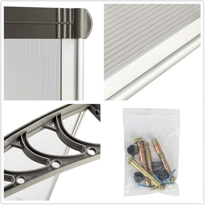 Simply-Me 40" x 40" Door Window Awning Polycarbonate Cover Front Door Outdoor Patio Awning Canopy UV Rain Snow Protection Hollow Sheet (Silver & Gray Bracket)