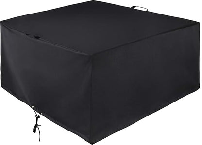 Unicook Square Fire Pit Cover 38 Inch, Heavy Duty Waterproof Fire Table Cover, Outdoor Firepit Protector with Drawstring and Handles, All Weather Protection, Black