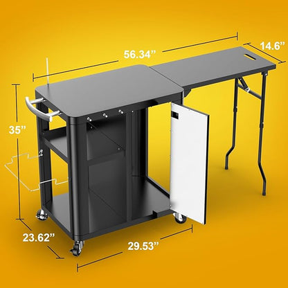 Outdoor Grill Table Cart 57"x24"x35", Outdoor Kitchen Island with Storage & Large Tabletop for Blackstone Griddle, Ooni Pizza Oven, Ninja Woodfire Grill, BBQ Station, Dining Cart, Rolling BBQ Table