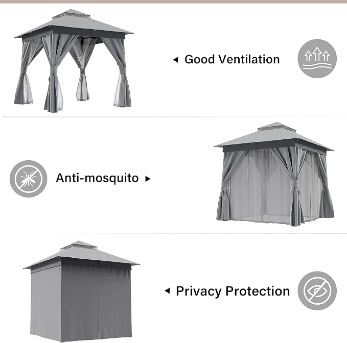 8'x8' Outdoor Gazebo, Heavy Duty Metal Frame Patio Canopy - Image 3