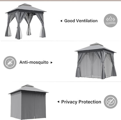 8'x8' Outdoor Gazebo, Heavy Duty Metal Frame Patio Canopy - Image 3