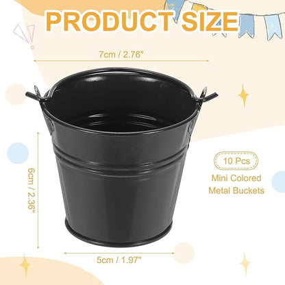 Small Metal Buckets, Mini Buckets with Handle Galvanized Colored Tin Pail Containers Basket Party Supplies - Fit for (Halloween - Classroom Crafts) 2.7" & 10Pcs & Black