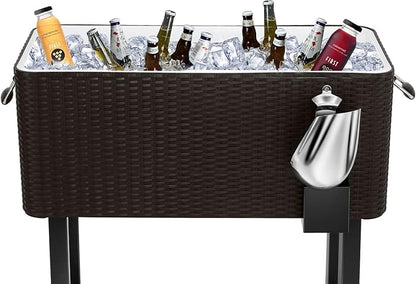 EDOSTORY 80 Quart Rolling Ice Chest Cooler Cart,Patio Backyard Party Drink Beverage Bar Stand Up Cooler Trolley with Ice Scoop