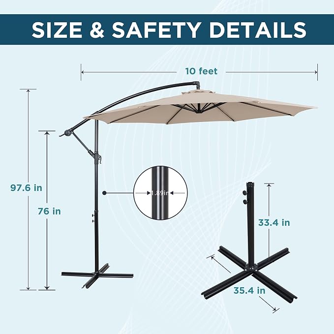 10FT Outdoor Offset Umbrella, Cantilever Patio Umbrella - Image 2