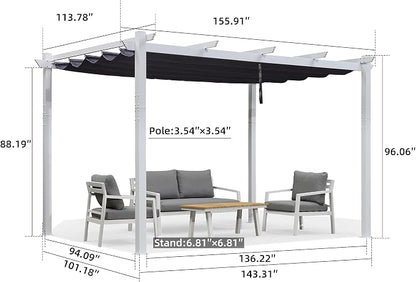 PURPLE LEAF Pergola 10' x 13' Outdoor White Retractable Canopy, Powder coat - Image 7