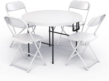 3.5 Feet Circular Round Foldable Table with Built in Handle & Steel Legs | Heavy Duty Portable | Perfect for Party, Dining, Wedding, Events, Picnic Indoor, Outdoor, Camping, Utility