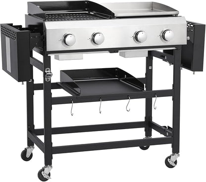 2-Burner Hybrid Grill with Flat Top, 38200 BTU for Backyard & Patio, Perfect for BBQ and Teppanyaki, Features Large Cooking Area & Durable Enamel Construction (2+2 PLANCHA)