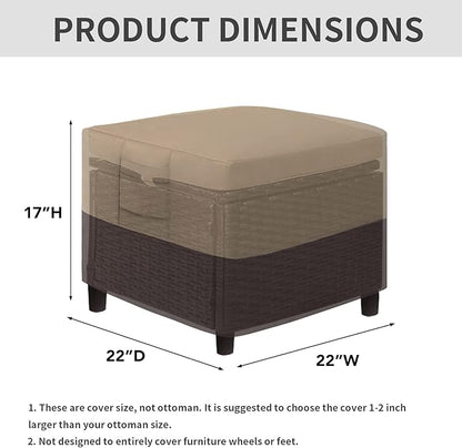 Easy-Going Outdoor Ottoman Cover, Waterproof Patio Ottoman Cover, Heavy Duty Outdoor Furniture Cover with Padded Handles (22"x22"x17", Camel/Dark Brown)