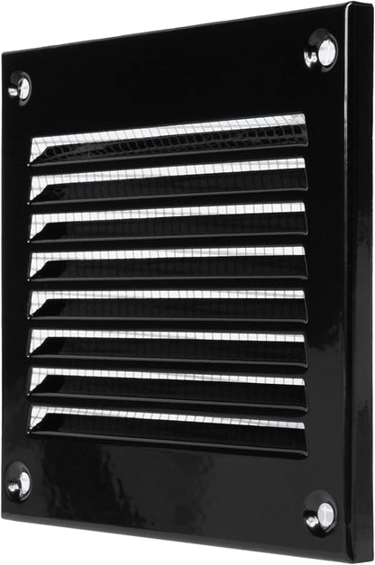 Repa Market 5-Pack 4x4 Inch Air Vent Cover/Black Galvanized Steel Louvered Grill Cover with Mesh Screen/Wall or Ceiling Vent/Durable Flush Mount HVAC Register for Indoor and Outdoor Ventilation