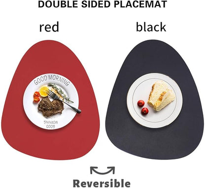 Faux Leather Placemats Set of 6 Wipeable,Round Reversible PU Placemat for Dining Table,Heat Resistant Waterproof Anti Slip Table Mats,Modern Table Protectors(Black and Red)