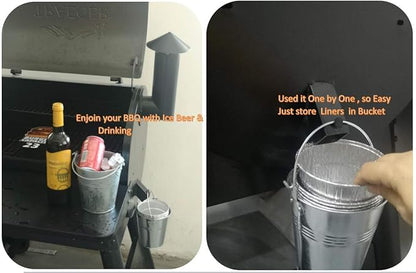 Drip Grease Bucket and 12-Pack Liners for Traeger 20/22/34 Series, Pit Boss etc Pellet Grill Smoker (Black 12)