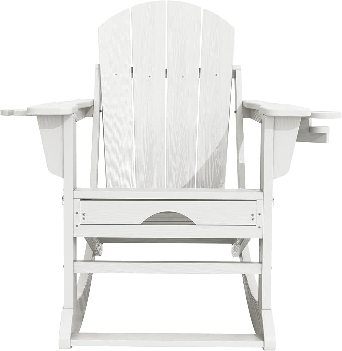 Adirondack Rocking Chair with Ottoman and Cup Holders | HDPE Porch Rocker - Image 7