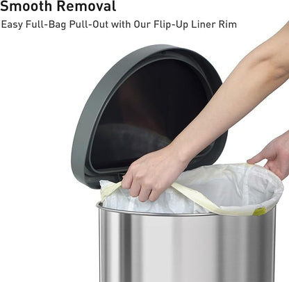 EKO Aria Brushed Stainless Steel Step Kitchen Trash Can Semi-Round 45L