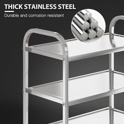 3 Shelf Stainless Steel cart,400 lbs,1MM Thick，Serving cart with Wheels, Household, Service Trolley,360°Rotation Storage Shelf with Locking Wheels 29.5 * 15.7 * 37.4'' L*W*H S.