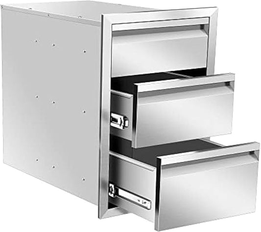 Outdoor Kitchen Drawers, Flush Mount Triple Access BBQ Drawers With Stainless Steel Handle, BBQ Island For BBQ Island Patio Grill Station,Three Drawers