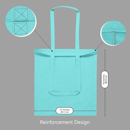 TOPDesign 12-Pack Economical 16"x15" Aqua Blue Cotton Tote Bags, Lightweight Medium Reusable Grocery Shopping Cloth Bags, Suitable for DIY, Advertising, Promotion, Gift, Activity