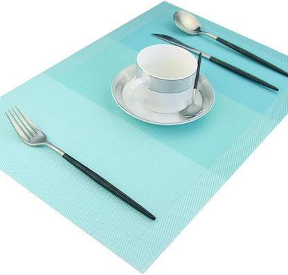 PIGCHCY Placemats Non-Slip Plastic Easy to Clean Woven Vinyl Placemats for Dining Table 18x12 Inches Washable Table Mats Set of 6 (Turquoise)