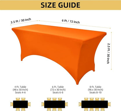 6-Pack 6ft Spandex Table Covers for Rectangle Standard Folding Tables - Wrinkle Resistant Stretch Tablecloths - Ultimate Fitted Table Protector for Parties, Trade Shows, Wedding