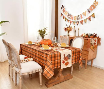 Waterproof Plaid Tablecloth Fabric - Square 58x58 Inch Classic Gingham Checker Thanksgiving Table Cloth for Indoor/Outdoor Use - Fall Tabletop Cover Perfect for Picnics, BBQs, Halloween