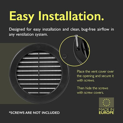 4 Inch [Opening] Black Air Vent Cover – Pack of 10 – Plastic Round Air Vent Grill Cover for Wall or Ceiling, Built-in Mesh Screen/HVAC Return Air Register – Modern Louvered Design