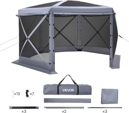 VEVOR Pop up Gazebo Screen Tent, 12 x 12 ft Large 6-Sided Camping Canopy Tent - Image 9