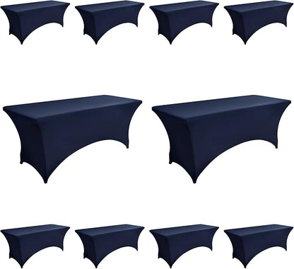 10-Pack 6ft Spandex Table Covers for Rectangle Standard Folding Tables - Wrinkle Resistant Stretch Tablecloths - Ultimate Fitted Table Protector for Parties, Banquet, Wedding