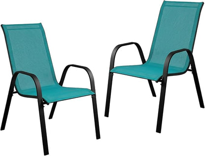Stackable Patio Chairs Set of 1/2/4, Heavy Duty Metal Frame & Teslin Fabric by Unknown
