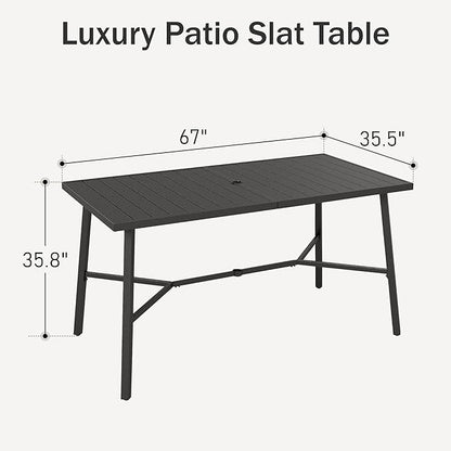 PHI VILLA Outdoor Bar Table, Patio Counter Height Pub Dining Table for 4-6, Waterproof Metal Steel Rectangle Table with Weather Resistant Frame Black for Garden, Yard, Balcony, Kitchen