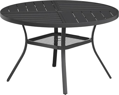 VICLLAX Round Patio Table with Adjustable Umbrella Hole for 4, All Weather Metal Outdoor Dining Table for Lawn Garden, 40.6" Outdoor Coffee Table, Black Tabletop