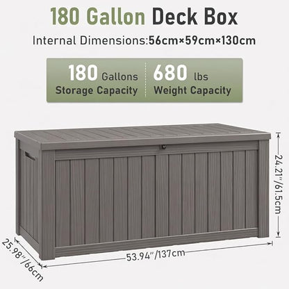 NUNU LAB 180 Gallon Outdoor Storage Box,Resin Large Sturdy Deck Box, Backyard Outside Storage Box Waterproof with Double Wall Panels,Package Delivery Garden Outdoor Hose