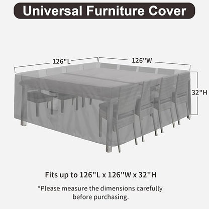 PureFit Patio Furniture Covers, Outdoor Table Furniture Cover Waterproof, Patio Sectional Couch Set Cover for Deck, Lawn and Backyard, UV Resistant, 126"L x 126"W x 32"H, Gray