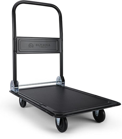 Olympia Tools Foldable Push Cart Dolly - 330 Lb. Capacity Heavy Duty Platform Truck with 360° Swivel Wheels (Olive Green/Blue)