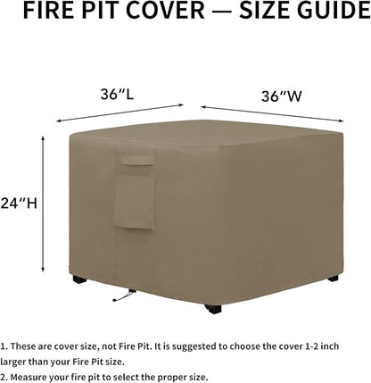Easy-Going Outdoor Fire Pit Cover Square 36" Lx36 Wx24 H, Durable Outdoor Gas Firepit Cover, Waterproof and Weatherproof Cover for Fire Pit, Camel
