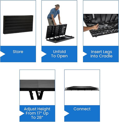 4'x8' MYSTAGE 2 Stage Platform - Portable, Folding Lightweight Aluminum Performance Deck with Adjustable Height 17"-28" - US Patented Design