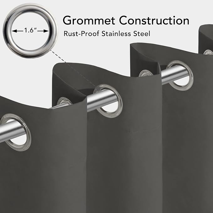 Easy-Going 100% Waterproof Outdoor Curtains 54x84 inch, Dark Grey | Windproof - Image 3