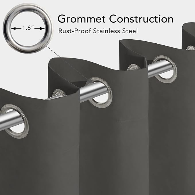 Easy-Going 100% Waterproof Outdoor Curtains 54x96 inch, Dark Grey | Windproof - Image 3