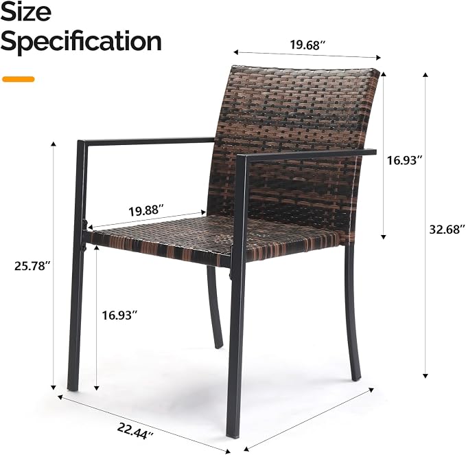 VINGLI Stackable Wicker Chairs Outdoor Dining Set of 4, All-Weather Patio Chairs - Image 3