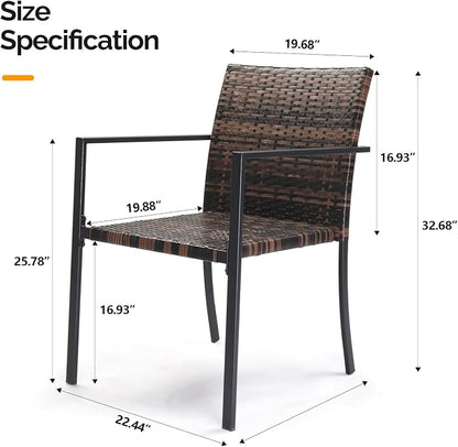 VINGLI Stackable Wicker Chairs Outdoor Dining Set of 4, All-Weather Patio Chairs - Image 3