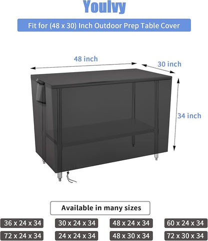 Outdoor Prep Table Cover 48 Inch,Waterproof Patio Stainless Steel Metal BBQ Table Cover All Season Protection for Outdoor Table - 48 x 30 x 35 Inch