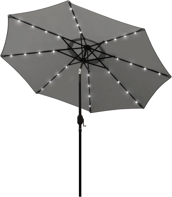 9 ft Solar Umbrella, 32 LED Lighted Patio Umbrella, Table Market Umbrella by Blissun