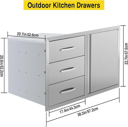 Outdoor Kitchen Drawer Combo, BBQ Access Door Drawers Combo With Stainless Steel, Perfect For BBQ Grill Station Outdoor Kitchen Storage Cabinet,G3