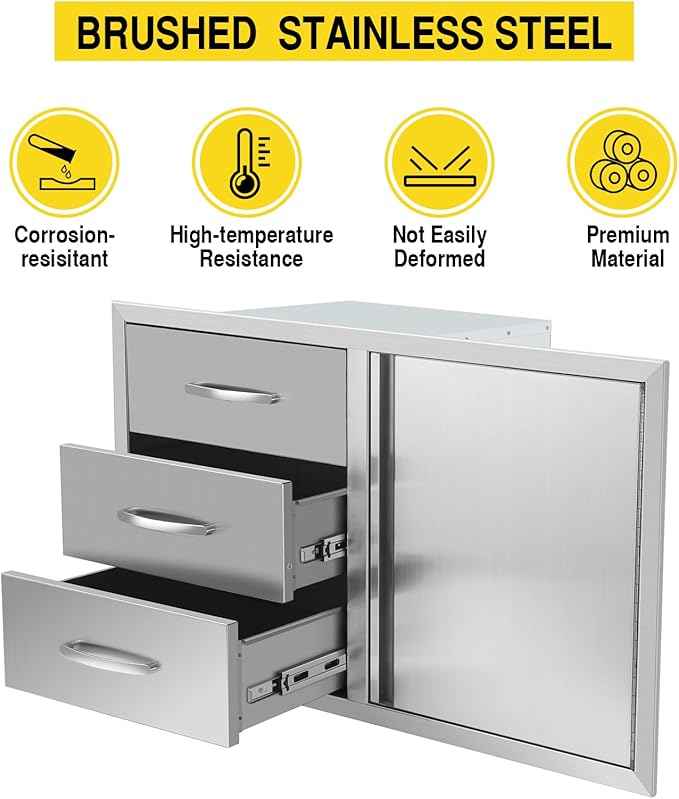 Outdoor Kitchen Drawer Combo, BBQ Access Door Drawers Combo With Stainless Steel, Perfect For BBQ Grill Station Outdoor Kitchen Storage Cabinet,G3