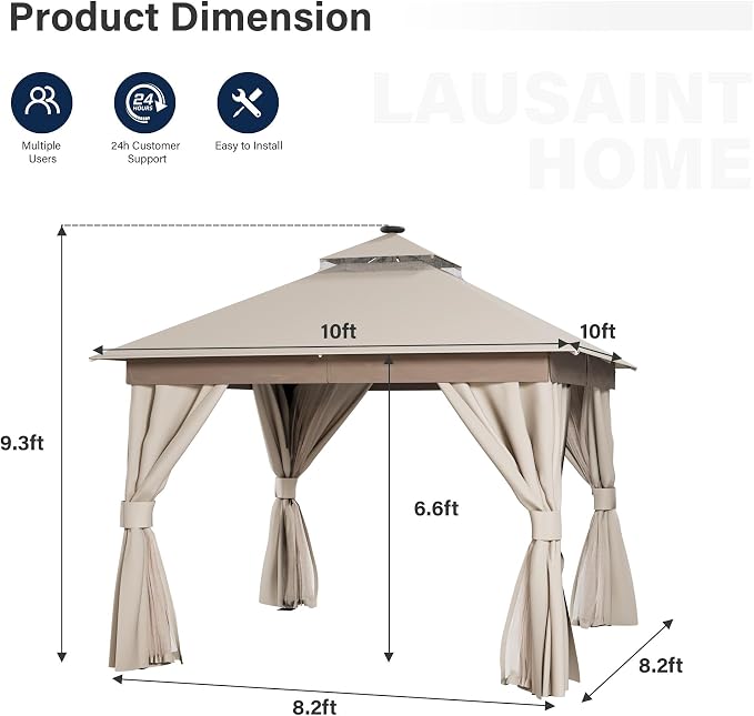 10'x10' Outdoor Gazebo with LED Lights, Metal Heavy Duty Patio Canopy Tent with - Image 2