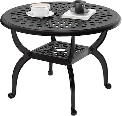 Cast Aluminum Outdoor Side Table, All Weather Round Bistro Table, Outdoor Coffee Table, Small End Table for Patio, Indoor, Lawn, Garden, Black