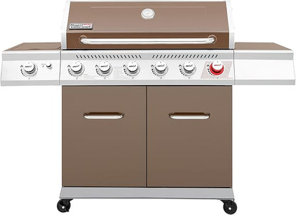 Royal Gourmet GA6402C 6-Burner Propane Gas Grill with Sear Burner and Side Burner, 74,000 BTUs, Cabinet Style Outdoor BBQ Grill for Barbecue Grilling & Backyard Cooking, Coffee