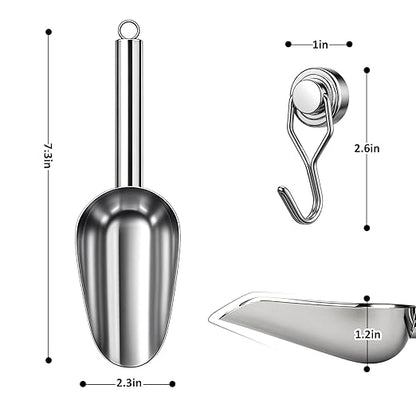 Juome 3oz Stainless Steel Ice Scoop for Freezer with Magnetic Holder, Metal Ice Scoop for Ice Machine, Small Ice Cube Scooper for Freezer Bin for Ge Profile Opal 2.0 Nugget Ice Maker