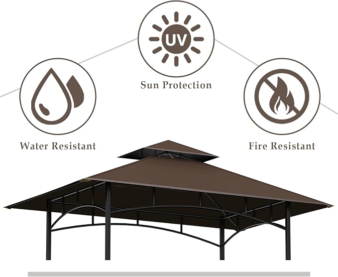 5x8Ft Grill Gazebo Replacement Top, Water-Resistant Fabric, BBQ Gazebo Cover - Image 2